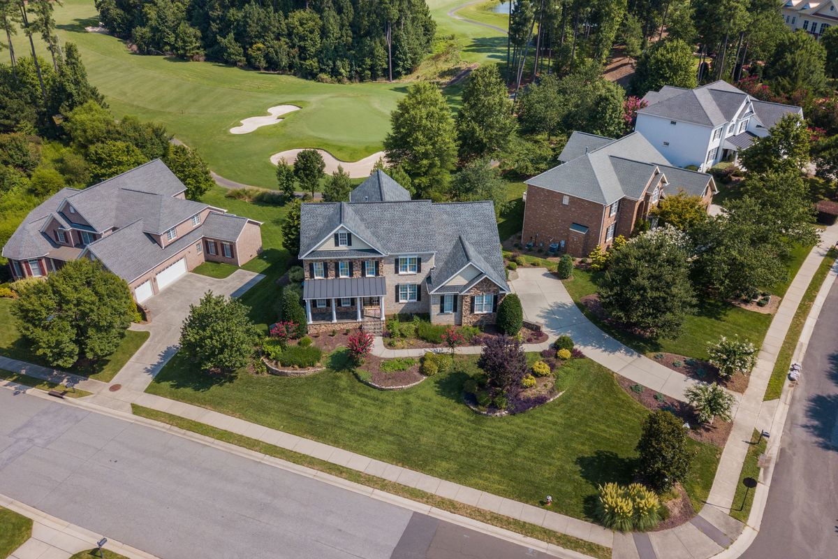 Aerial view of an Apex golf-course neighborhood