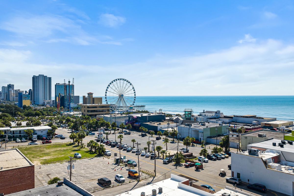 Aerial view of the Myrtle Beach oceanfront and SkyWheel